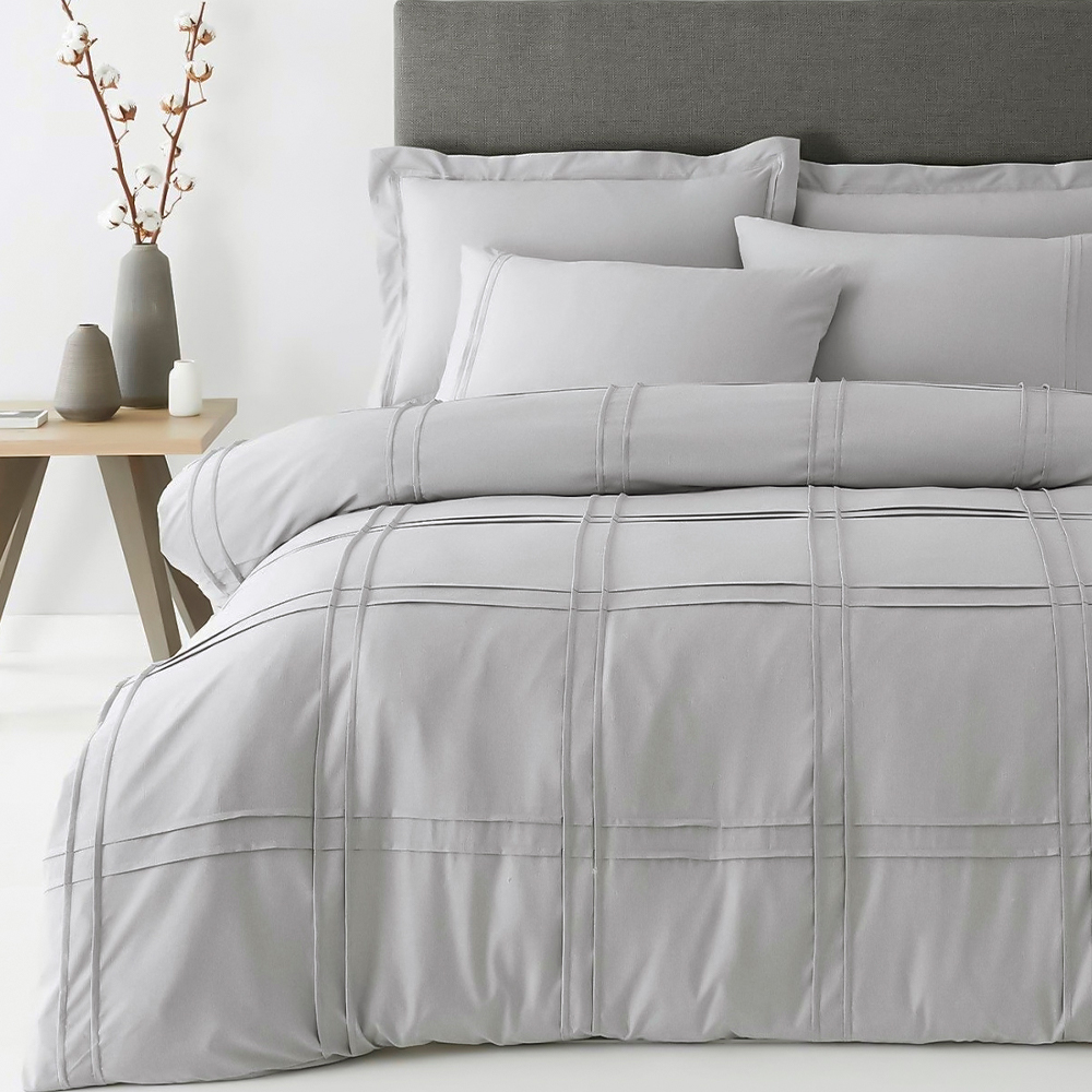 Savaya Grid Lipit Pintuck Modern Duvet Cover Quilt Cover Set Set Tempat Tidur