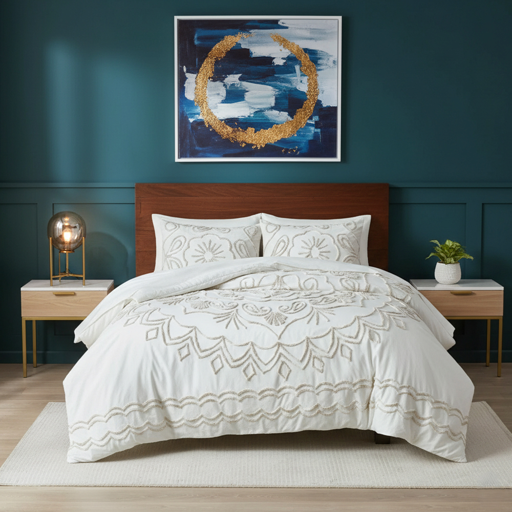 Soraya MedallionTufed Chenille Bordir Selimut Penutup Selimut Penutup Set Set Tempat Tidur