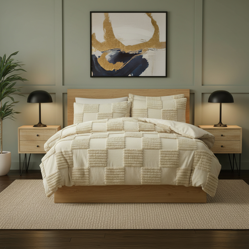 Set Tempat Tidur Set Selimut Bordir Chenille Cek Geometris Berumbai Eden
