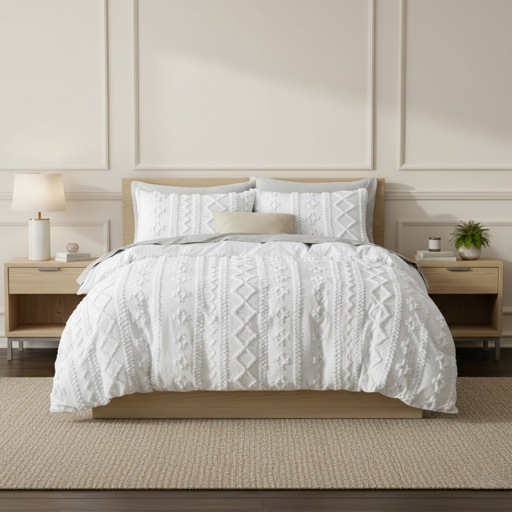 Milano Tufted Leopard Chenille Bordir Selimut Set Tempat Tidur