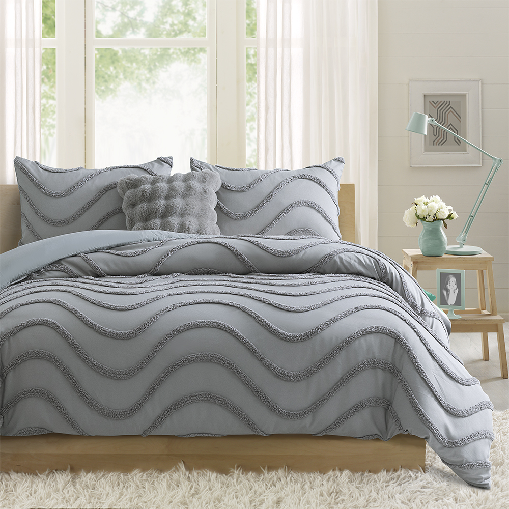 Milah Gelombang Geometris Modern Berumbai Chenille Bordir Selimut Penutup Selimut Penutup Set Set Tempat Tidur
