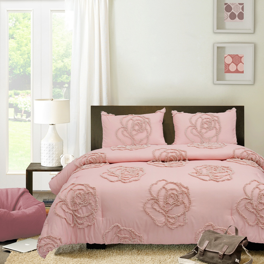 Mirelle Rose Bunga Berumbai Chenille Bordir Selimut Penutup Selimut Penutup Set Set Tempat Tidur