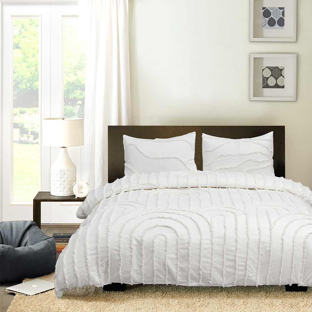 Ava Geometris Busur Modern Berumbai Chenille Bordir Selimut Penutup Selimut Penutup Set Set Tempat Tidur