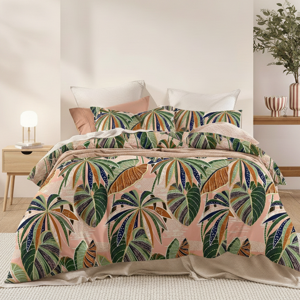 Maidstone Nature Leaf Cetakan Katun Microfiber Murni Dicetak Selimut Penutup Selimut Penutup Set Set Tempat Tidur