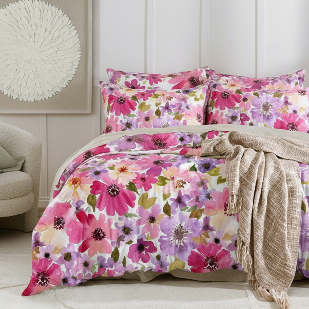 Helensvale Cat Air Botani Motif Bunga Katun Microfiber Murni Dicetak Selimut Penutup Selimut Penutup Set Set Tempat Tidur