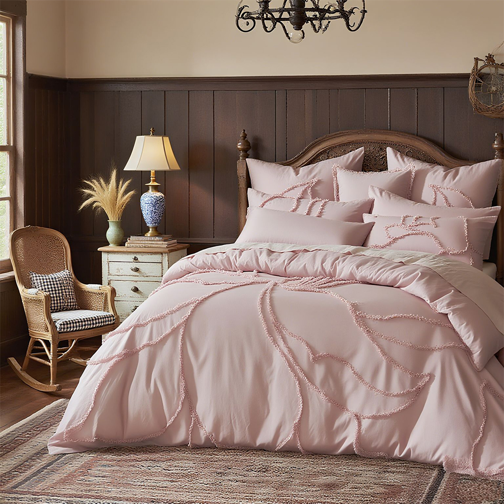 Catalina Botanical Bunga Berumbai Chenille Bordir Selimut Penutup Selimut Penutup Set Set Tempat Tidur