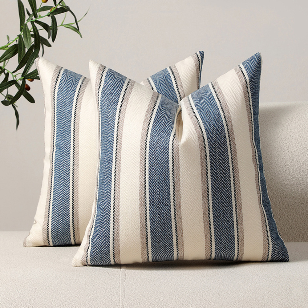 Bantal deco bantal linen poli bergaris